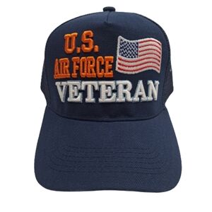 U.S. Air Force Veteran Cap Hat Navy Blue Embroidered Mesh Flying Eagle
